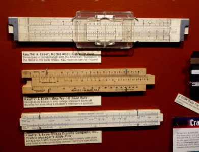 Keuffel & Esser Model 4081-3 Braille Rule, Beatley I-Q Slide Rule, and Traffic Managers Slide Rule - MIT Slide Rule Collection - DSC03664