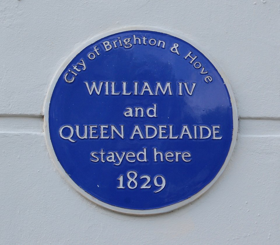 King William IV and Queen Adelaide Plaque at Royal York Buildings, Old Steine, Brighton (May 2018)