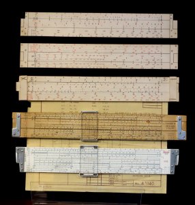 Keuffel & Esser, Hudson 8 and Hudson 9 prototypes, with Model 68-1100 Deci-Lion - MIT Slide Rule Collection - DSC03601