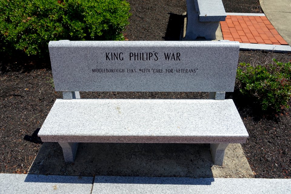 King Philip's War bench - Middleboro Veterans' Memorial Park - Middleborough, Massachusetts - DSC04035