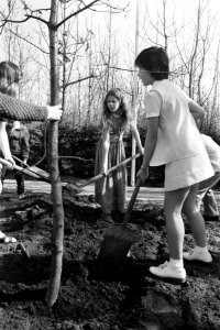 Kinderen van de International School of Amsterdam planten bomen op de Floriade, Bestanddeelnr 925-4769