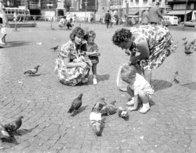 Kinderen voeren duiven op de Dam, Bestanddeelnr 918-0892