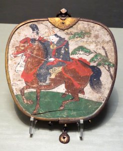 Keman (pendant ornament) with woman on horseback, formerly owned by Niutsuhime-jinja, Mount Koya, Wakayama, Muromachi period, 15th century, wood with polychromy - Tokyo National Museum - DSC05728