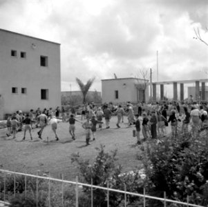 Kinderen van het kinderdorp Oniem dansen (vermoedelijk) de hora, Bestanddeelnr 255-0544