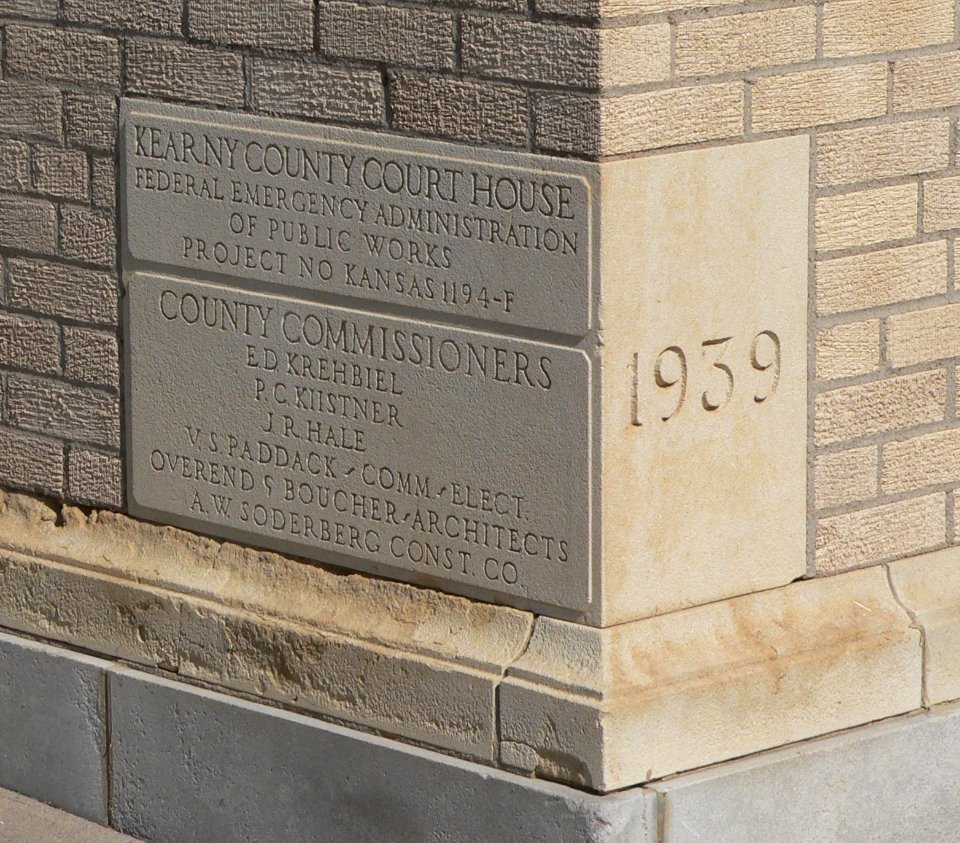 Kearny County, Kansas courthouse cornerstone 1