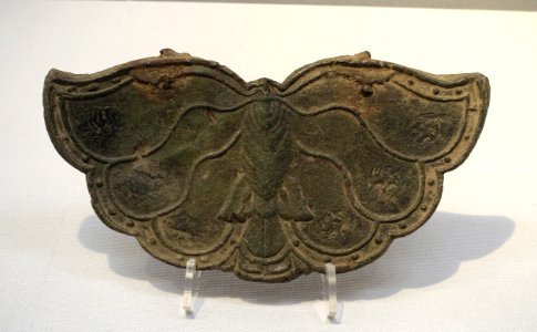 Kei gong in butterfly shape, excavated at Miyabuchi, Matsumoto-shi, Nagano, Japan, Heian period, dated 1001 AD, bronze - Tokyo National Museum - Tokyo, Japan - DSC08913