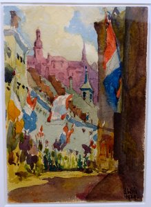 Kermesse au Grund, by Sosthène Weis, 1937, aquarelle - Villa Vauban - Luxembourg City - DSC06376