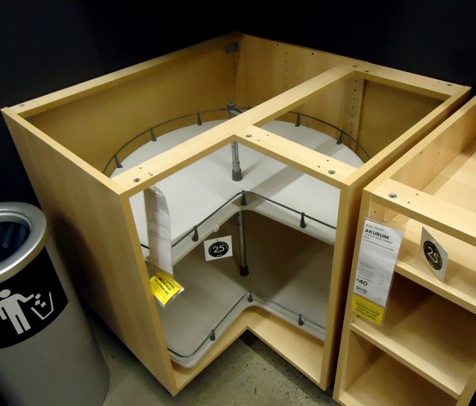 Kitchen cabinet corner design showing turntable inside