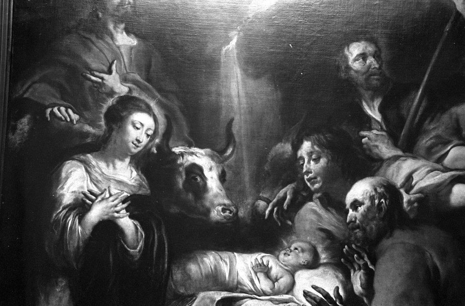 Kerstgebeuren. Een detailopname uit een schilderij van de schilder Coetsiers, Bestanddeelnr 920-9434