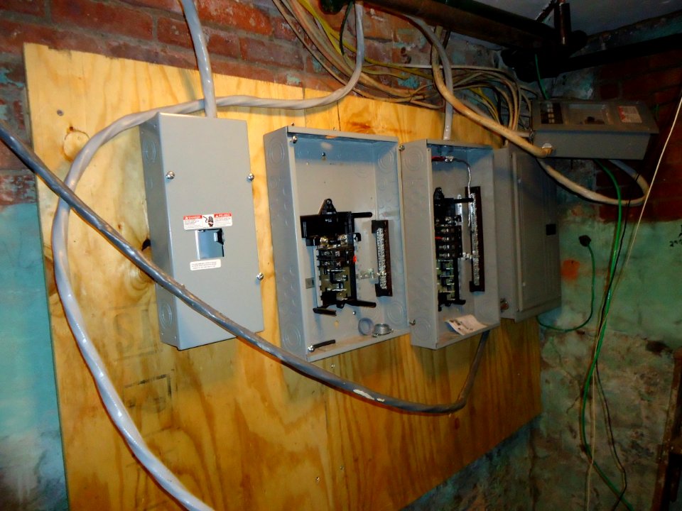 Kitchen renovation electrical panels inside basement during installation