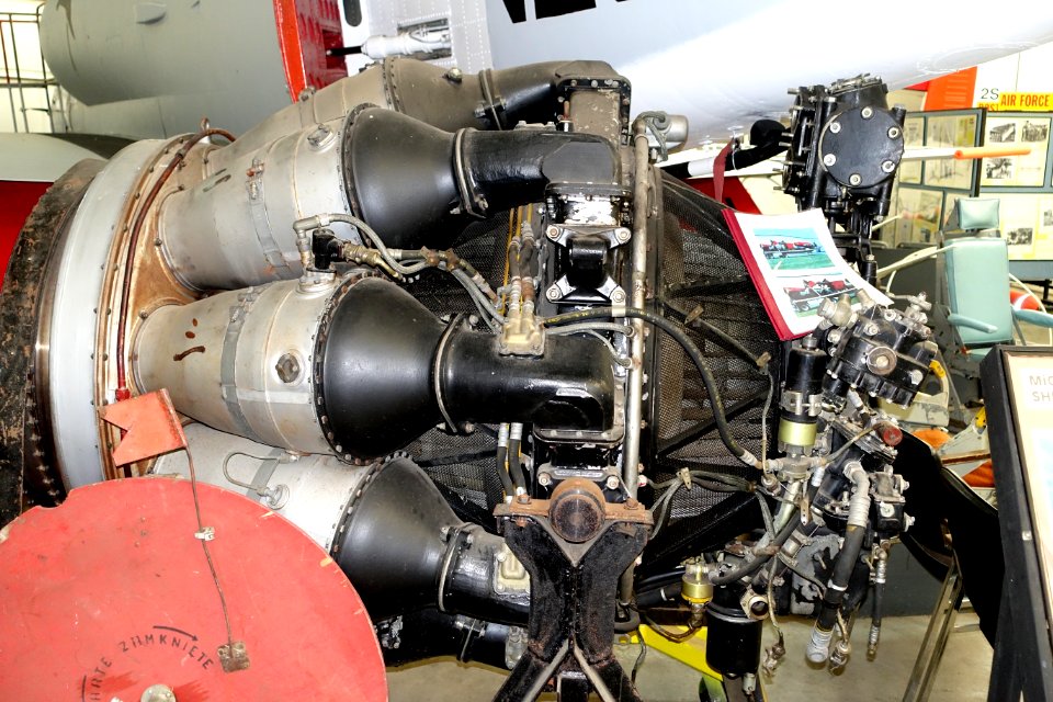 Klimov VK-1F turbojet engine, from Shenyang J-5, view 1 - Oregon Air and Space Museum - Eugene, Oregon - DSC09774