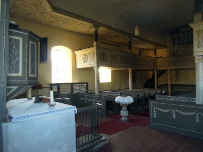 Kirche Grabo bei Straach -Innenansicht Saal mit Altar und Orgel von Ostnordost- Ende September 2020