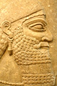 King Ashurnasirpal II, Nimrud, Northwest Palace chamber G, slab 13, view 2, Neo-Assyrian period, reign of Ashurnasirpal II, 883-859 BC, alabaster - Oriental Institute Museum, University of Chicago - DSC07485