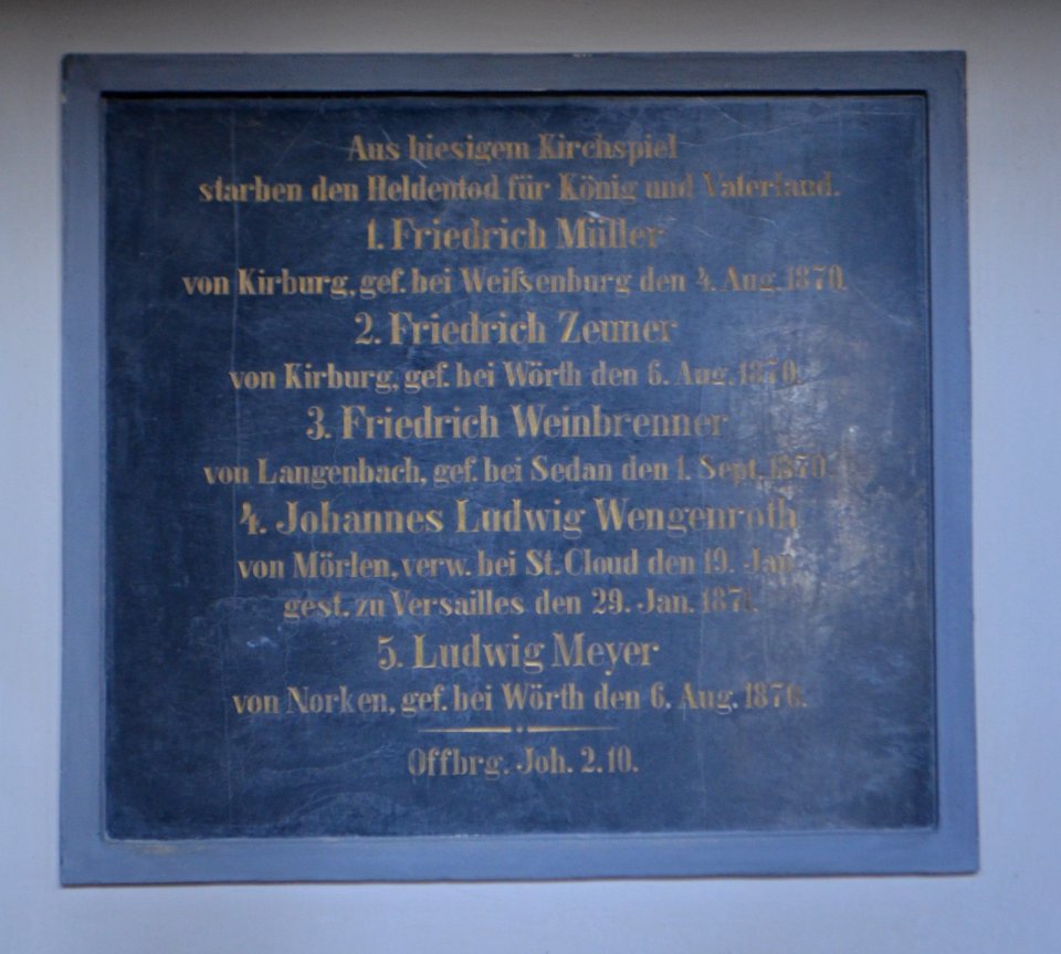 Kirburg, evangelische Kirche, Innen, Gefallenenentafel 1870-71
