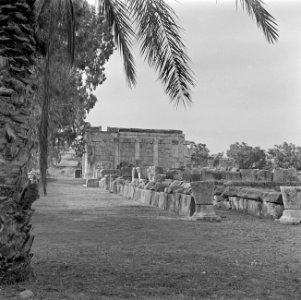 Kapernaum.Gezicht op de gedeeltelijk gereconstrueerde synagoge uit de derde eeuw, Bestanddeelnr 255-1526