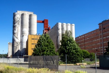 Kantola biscuit factory silos with artwork