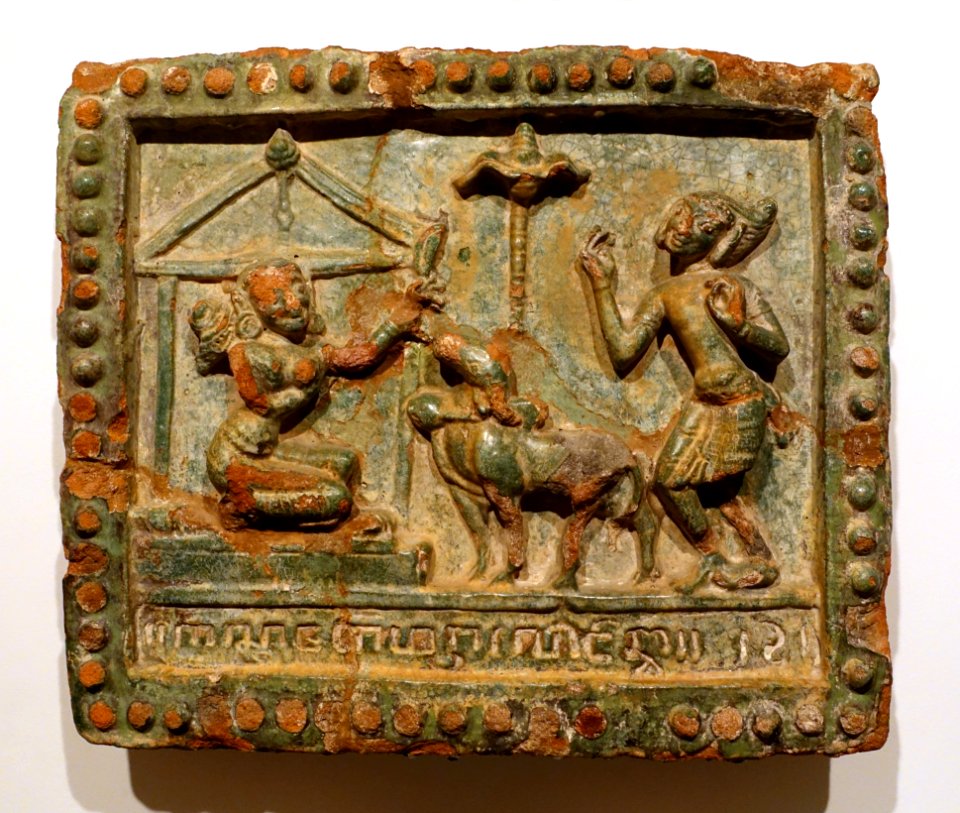 Kanha Jātaka, Myanmar, Pagan, 13th century AD, glazed terracotta tile - Ethnological Museum, Berlin - DSC01902