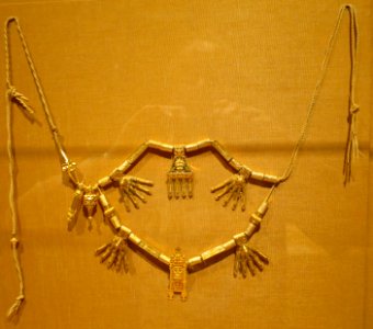 Kali tiru (marriage necklace), Tamil Nadu, India, 19th-early 20th century, gold and turmeric covered cord, Honolulu Academy of Arts