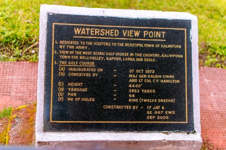 Kalimpong Army Golf Course watershed viewpoint plaq