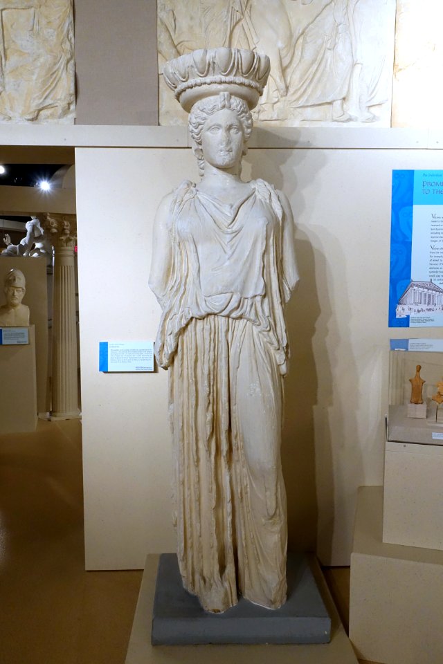 Karyatid, plaster cast of Pentelic marble original from the Erechtheion on the Acropolis, Athens, 5th century BC, now in the British Museum - Spurlock Museum, UIUC - DSC05739