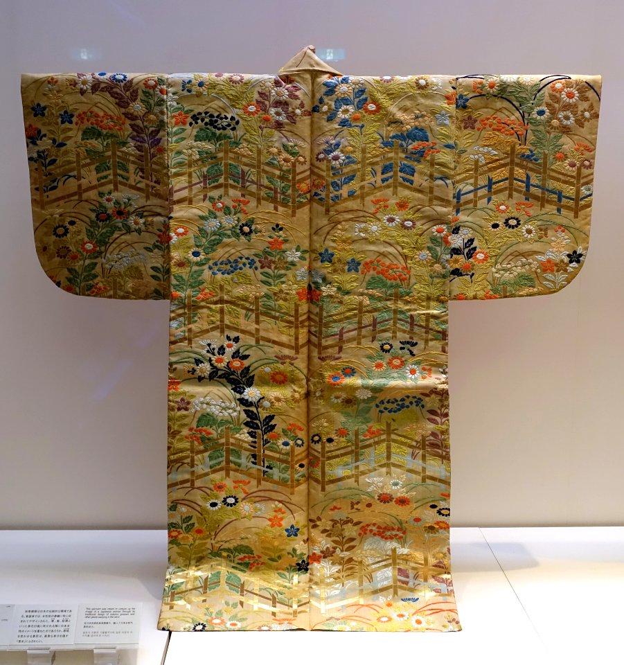 Karaori (Noh costume) with fence and autumn grasses design, Japan, Edo period, 1700s AD - Tokyo National Museum - Tokyo, Japan - DSC09301