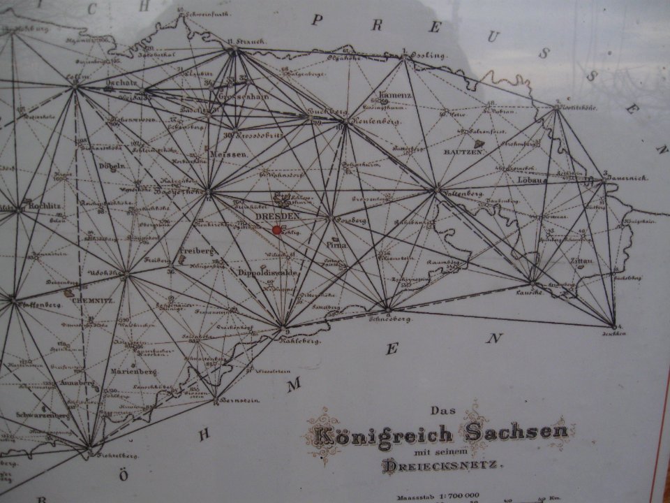 Karte Sachsen Dreiecksnetz Triangulation ca. 1880 Detail
