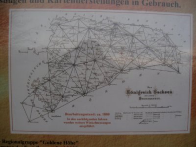 Karte Sachsen Dreiecksnetz Triangulation ca. 1880
