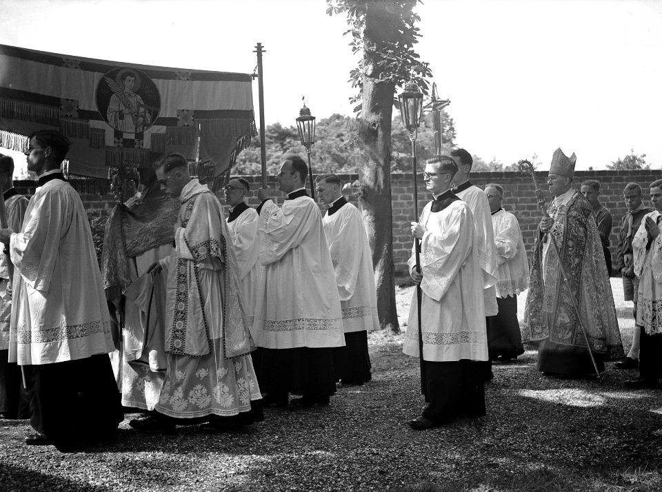 Kardinaal de Jong in een processie over het Martelveld te Den Briel, Bestanddeelnr 902-8359