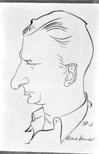 Karikatuur portret van de Amerikaanse journalist en oorlogsverslaggever Robert S, Bestanddeelnr 8780