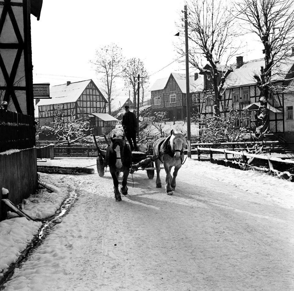 Kar met paarden in de winter in Girkhausen, Bestanddeelnr 254-3458