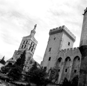Kathedraal Notre Dame des Doms, met rechts een gedeelte van het Palais des Papes, Bestanddeelnr 254-0229