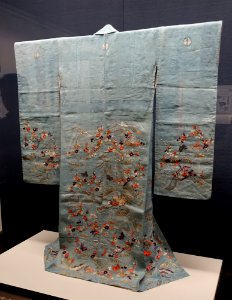 Katabira (single layer kimono) in pale blue-green hemp with wave, plum tree, and butterfly design, 1746-1841 AD - Edo-Tokyo Museum - Sumida, Tokyo, Japan - DSC06780