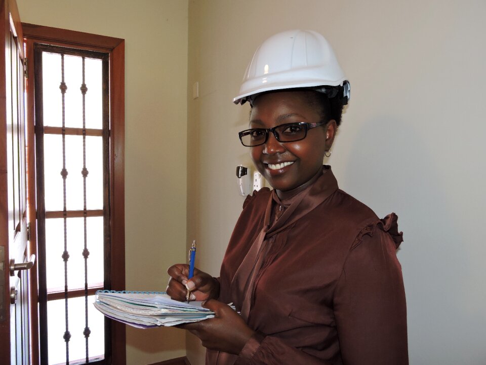 Woman working helmet photo