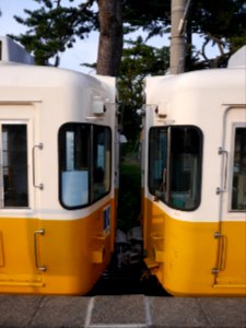 Kotoden 1101 and 1104 at Kotoden Kotohira