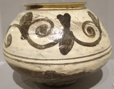 Korean jar, 16th century, punch'ong glazed stoneware with white slip and iron oxide decoration, HAA photo