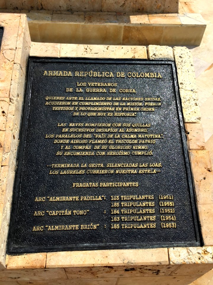 Korean War memorial plaque, Colombian Navy