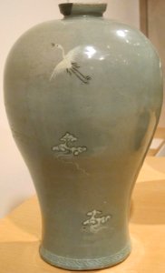 Korean plum blossom vase, Koryo dynasty, 12th century, stoneware with celadon glaze and black and white slip inlay, HAA