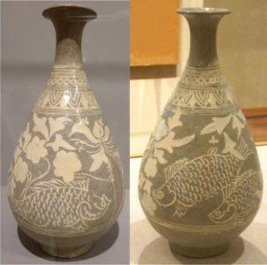 Korean bottle, 15th century, punch'ong glazed stoneware with white slip, HAA photo