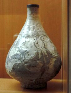 Korean bottle, 16th century, punch'ong glazed stoneware with white slip. Lyon MBA photo
