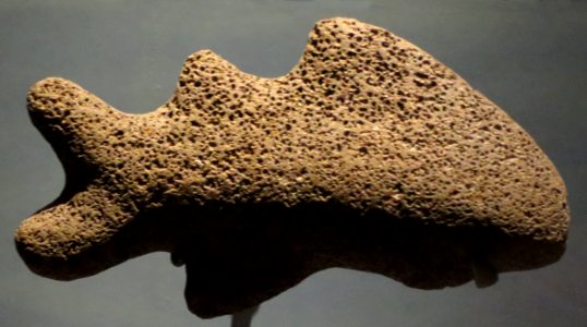 Ku'ula i'a, Hawaiian stone fish god, vesicular basalt, Bernice Pauahi Bishop Museum photo