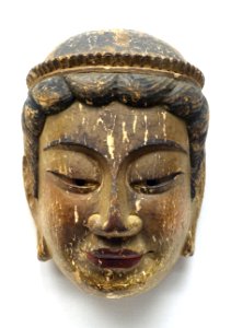 Kudokuten gyodo mask, formerly passed down at Niutsuhime Jinja, Wakayama, Japan, Kamakura period, 1300s AD, wood with polychromy - Tokyo National Museum- Tokyo National Museum - Tokyo, Japan - DSC09066