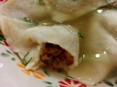Kundumy, apparently a 19th century dish revived by V.V. Pokhlebkin. Stuffed with buckwheat and mushroom, in mushroom soup - 2