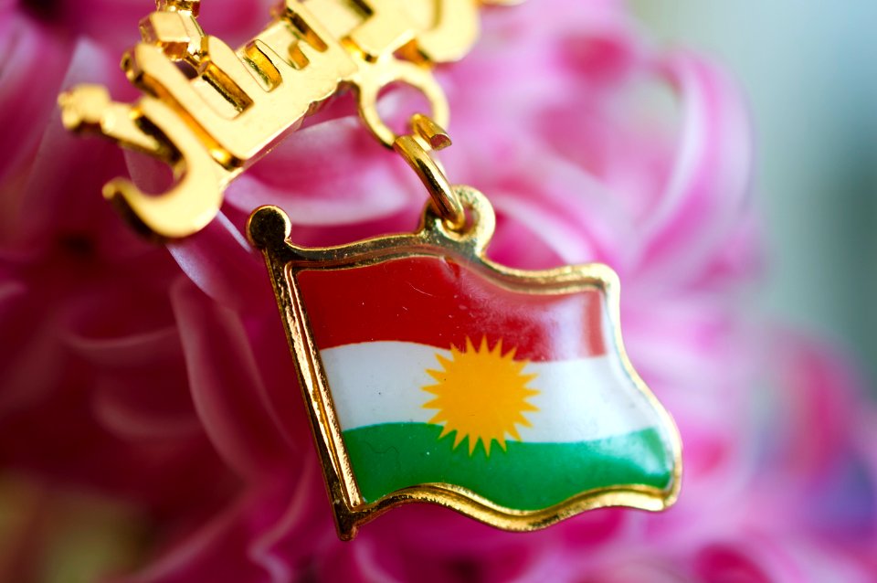 Kurdish flag with flowers 01