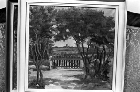 Kunstveiling in gebouw van Mak van Waay te Amsterdam kijkdag schilderij Hek in, Bestanddeelnr 922-1272