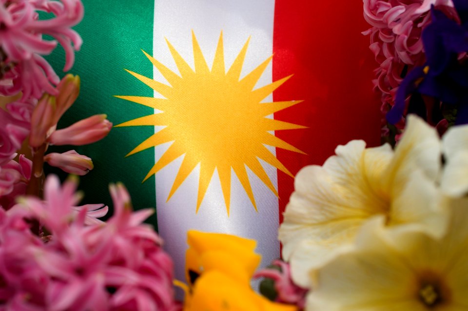 Kurdish flag with flowers 07