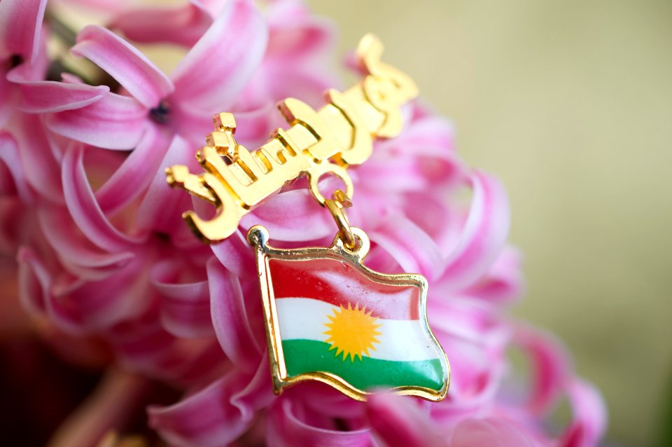 Kurdish flag with flowers 02
