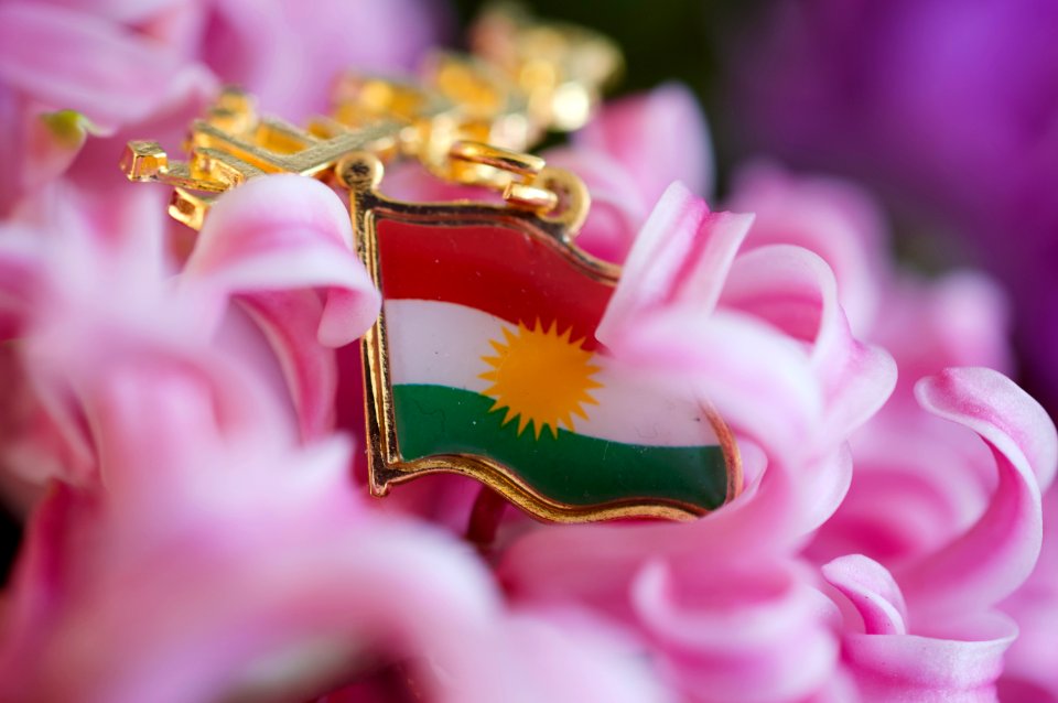 Kurdish flag with flowers 04