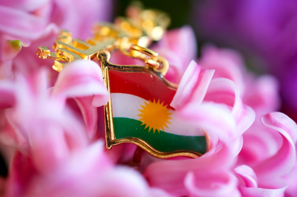 Kurdish flag with flowers 05