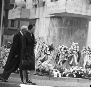 Kranslegging op de Dam door het Koninklijk paar, Bestanddeelnr 913-8725
