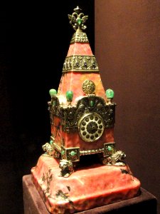 Kremlin Tower Clock, 1913, House of Faberge, Russia, rhodonite, silver, enamel, emeralds, sapphires - Cleveland Museum of Art - DSC08964